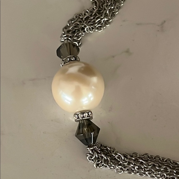 Silver Multi-Strand Necklace with Creamy White Beads - Picture 6 of 8